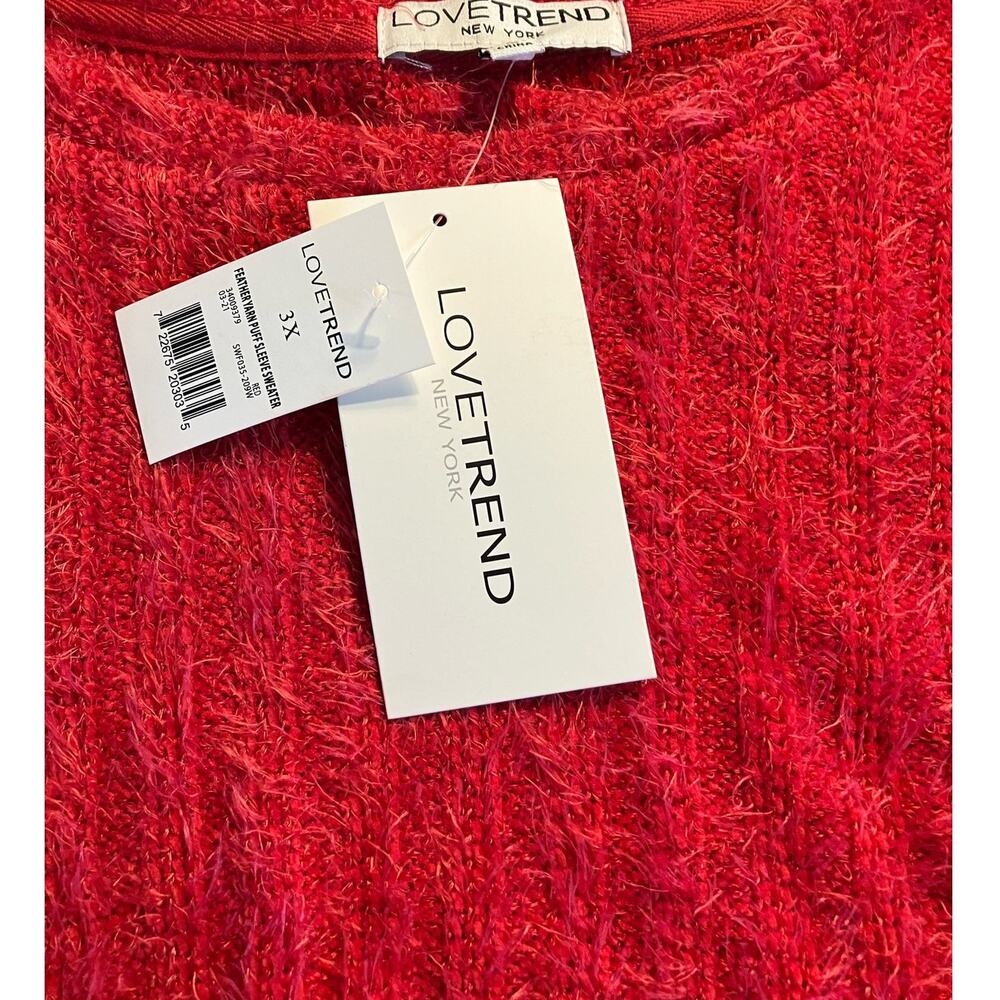 LoveTrend New York Women's Red Feathered Yarn Puff Sleeve Crop Sweater | Size 3X - Picture 6 of 8